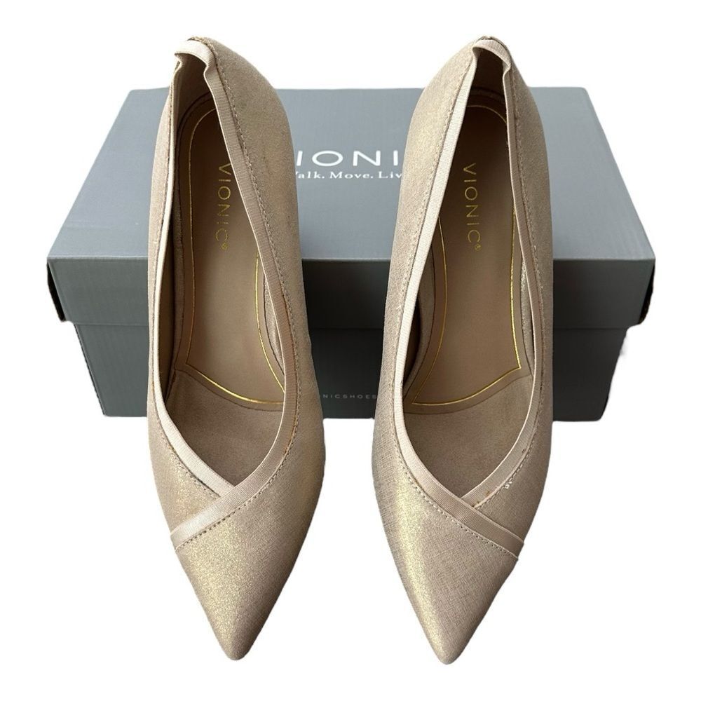 Vionic Women's Champagne Shimmer Pointed Toe Kitten Heels - Picture 3 of 11